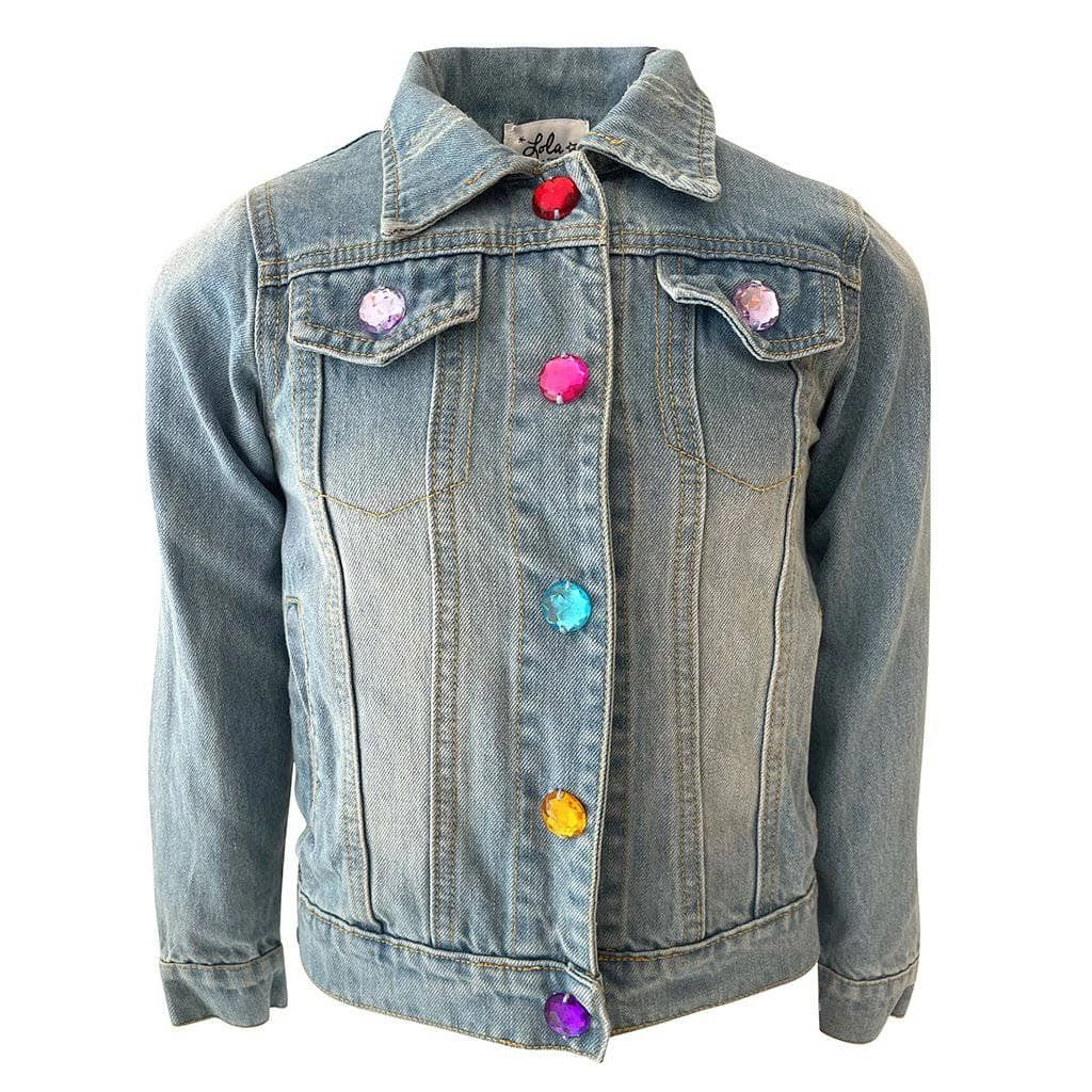 Lola + The Boys Rainbow Pearl Denim Jacket Girls
