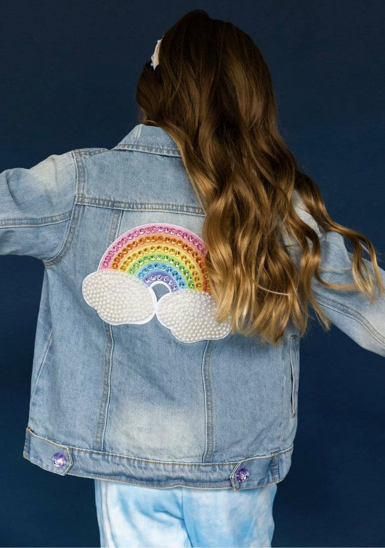 Lola + The Boys Rainbow Pearl Denim Jacket Girls