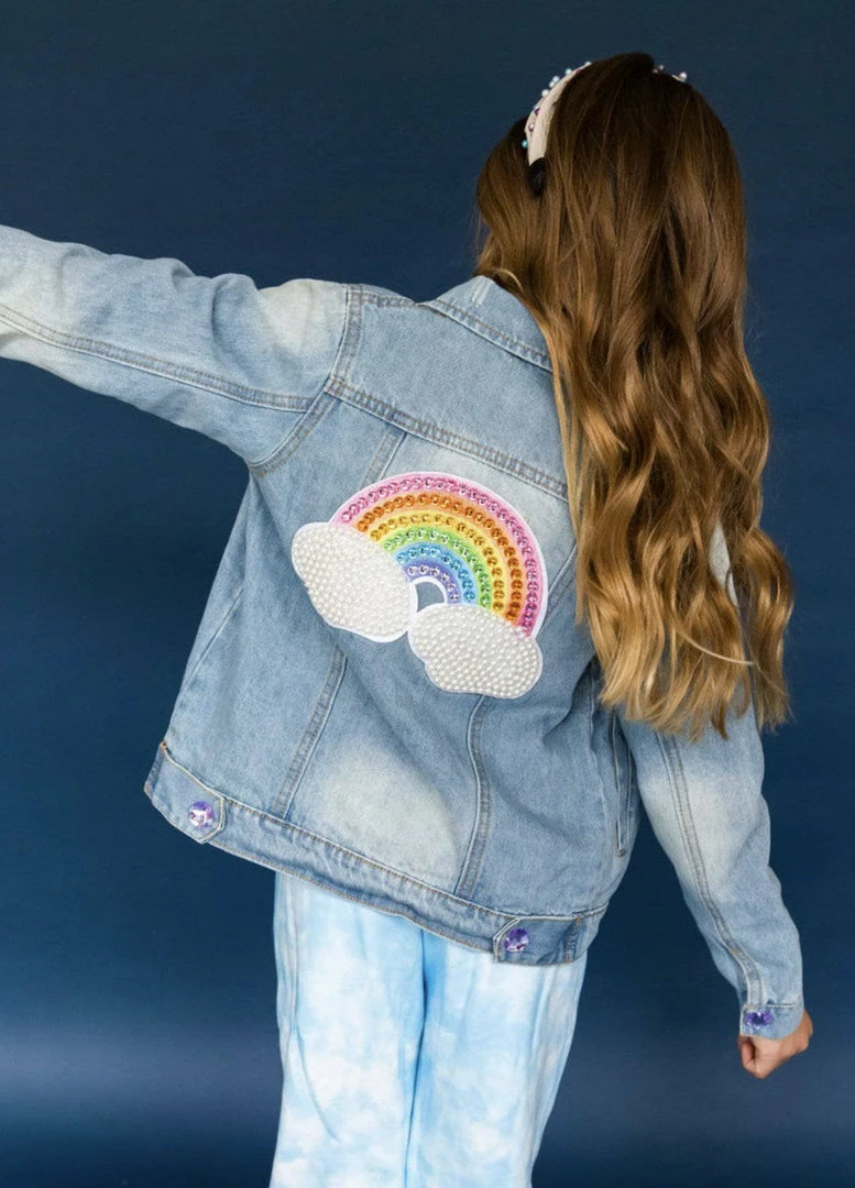 Lola + The Boys Rainbow Pearl Denim Jacket Girls