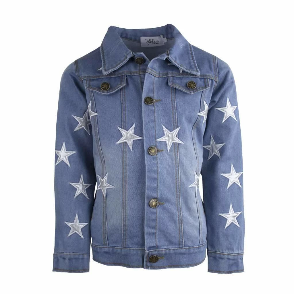 Lola + The Boys Star Leather Patched Denim Jacket