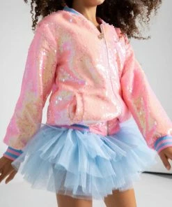 Lola + The Boys Pretty In Pink Unicorn Sequin Bomber