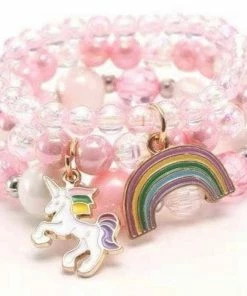 Lola + The Boys Girls Unicorn And Rainbow Beaded Bracelet Set