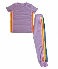 Lola + The Boys New Arrivals Lavender Rainbow Sequin Jogger Set