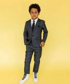 Lola + The Boys Navy Plaid Three Piece Suit New Arrivals