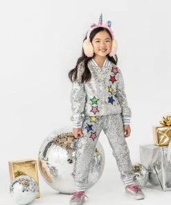 Lola + The Boys Silver Sequin Star Joggers Girls