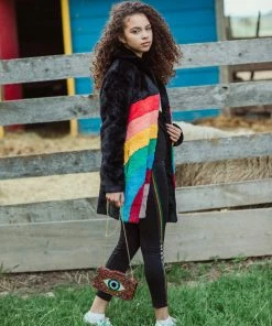 Lola + The Boys New Arrivals Rainbow Faux Fur Midi Coat