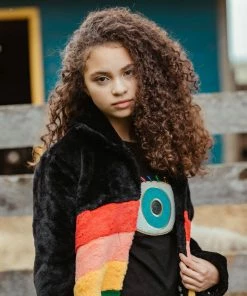 Lola + The Boys New Arrivals Rainbow Faux Fur Midi Coat