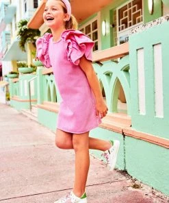 Lola + The Boys Pink Princess Ruffle Denim Dress New Arrivals