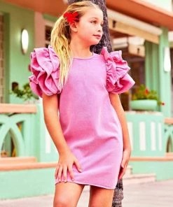 Lola + The Boys Pink Princess Ruffle Denim Dress New Arrivals