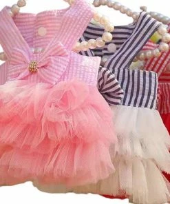 Lola + The Boys Pink Stripe Bow Dog Dress