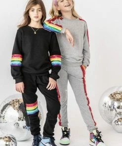 Lola & The Boys Girls Black Rainbow Sequin Set