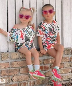 Lola + The Boys Girls Neon Tie Dye Shorts Set
