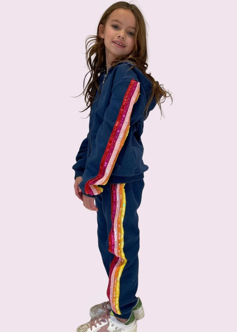 Lola + The Boys Girls Rainbow Sequin Navy Joggers Hoodie Set