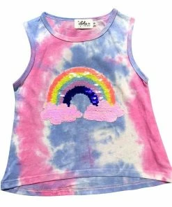 Lola + The Boys Girls Tie Dye Sequin Rainbow Tank