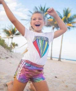 Lola + The Boys Racer Stripe Metallic Track Shorts