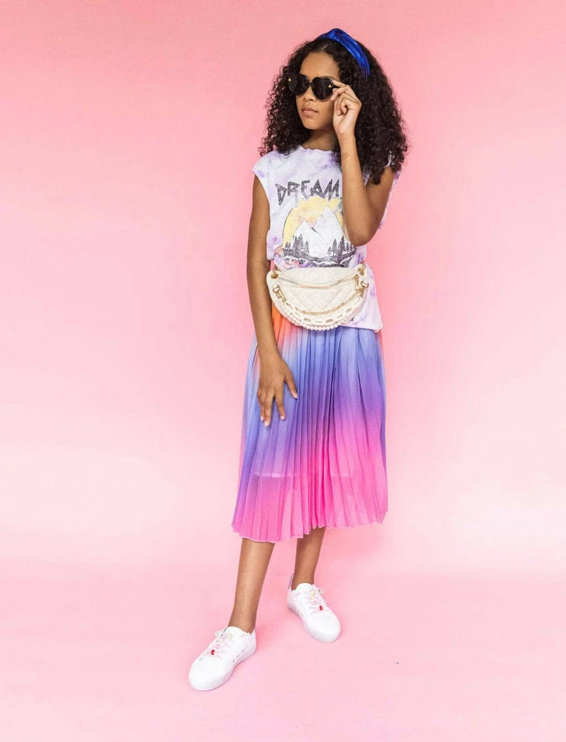 Lola + The Boys Sherbet Ombre Pleated Skirt