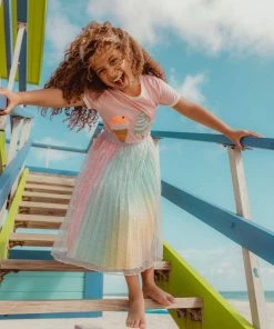 Lola + The Boys Girls Sparkly Rainbow Midi Skirt