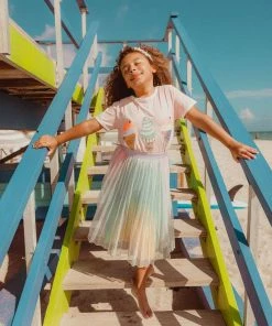 Lola + The Boys Girls Sparkly Rainbow Midi Skirt