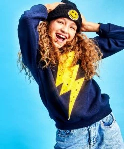 Lola + The Boys New Arrivals Navy Bolt Crewneck