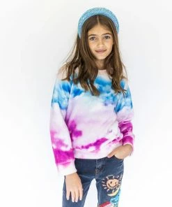 Lola + The Boys Girls Watercolor Sky Fuzzy Sweatshirt