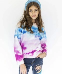 Lola + The Boys Girls Watercolor Sky Fuzzy Sweatshirt
