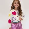 Lola + The Boys White Fuzzy Hearts Cardigan Girls