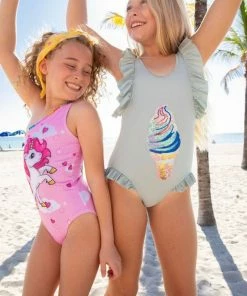 Lola + The Boys Ice Cream Ruffle Swimsuit Green Sale On Sale