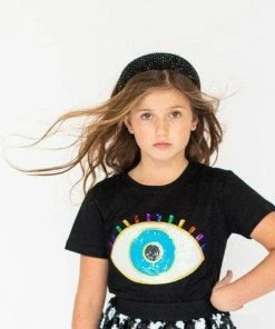 Lola + The Boys Black Rainbow Evil Eye Tee Girls