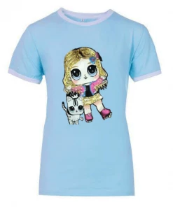 Lola + The Boys Doll And Kitty Sequin Ringer T-Shirt