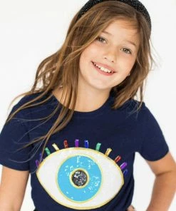 Lola + The Boys Navy Rainbow Evil Eye Tee