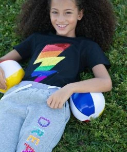 Lola + The Boys Rainbow Lightning Bolt Sequin T-Shirt Girls