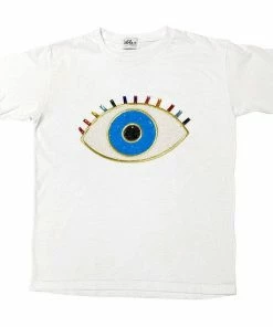 Lola + The Boys Girls White Rainbow Evil Eye Tee