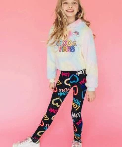 Lola + The Boys Tie Dye Good Vibes Fuzzy Hoodie Girls