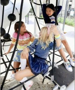 Lola + The Boys Girls Rainbow Puff Sleeve Shirt