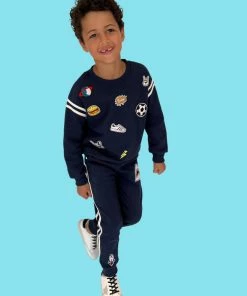 Lola + The Boys New Arrivals Varsity Patch Jogger Set Navy