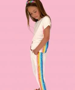 Lola + The Boys New Arrivals White Rainbow Sequin Jogger Set